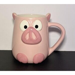 Pink Ceramic Pig Novelty Coffee Cup Mug Raised Detail 14 Oz TAG Hand Painted